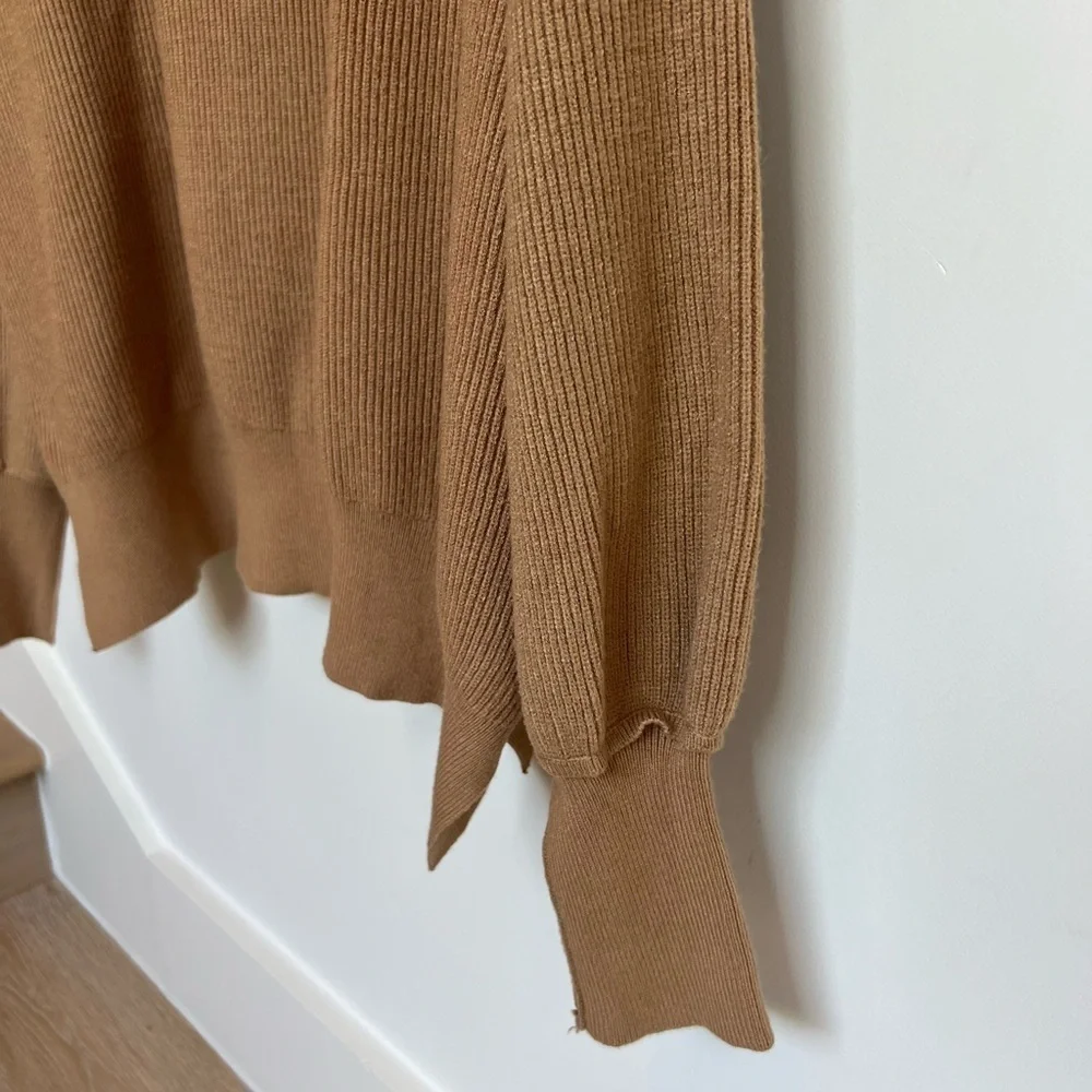 Brown/ Tan Crewneck Batwing Oversized Ribbed Pullover Sweater
